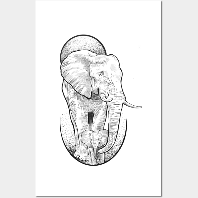 Elephant Family Wall Art by Lazrartist